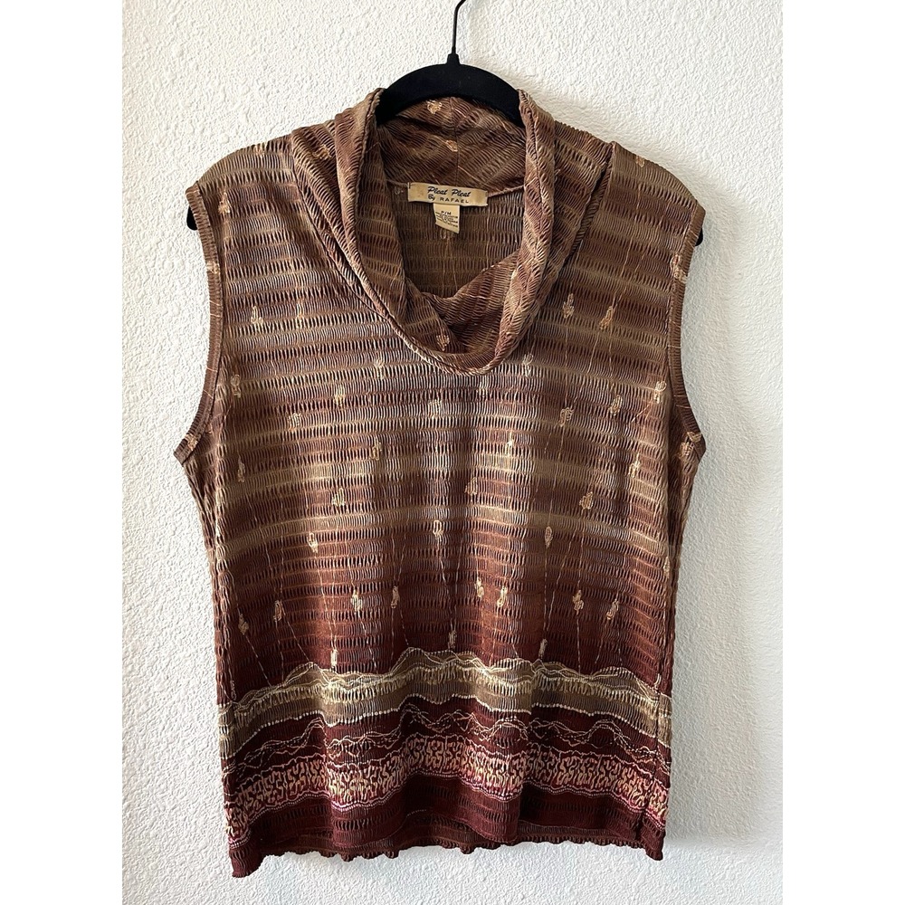 Vintage Y2K 90's Top Size PM Cowl Neck Sleeveless Brown Pleat Pleat By Rafael